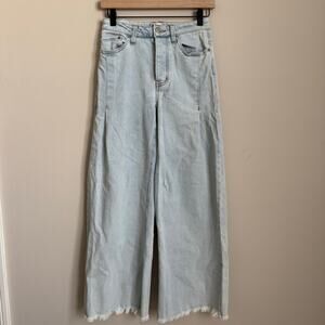 SO Womens Light Wash High Rise Wide Leg Raw Hem Denim Jeans Size 0 / 24 Pants
